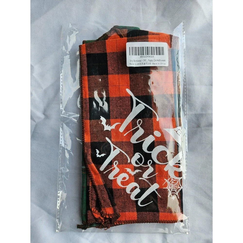 3 Pack Holiday Dog Bandanas Halloween Thanksgiving Christmas Plaid Pet Scarf‎